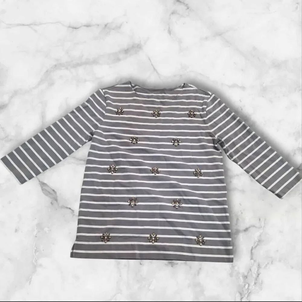 Garnet Hill Size Small Gray Stripe Embellished Long Sleeve